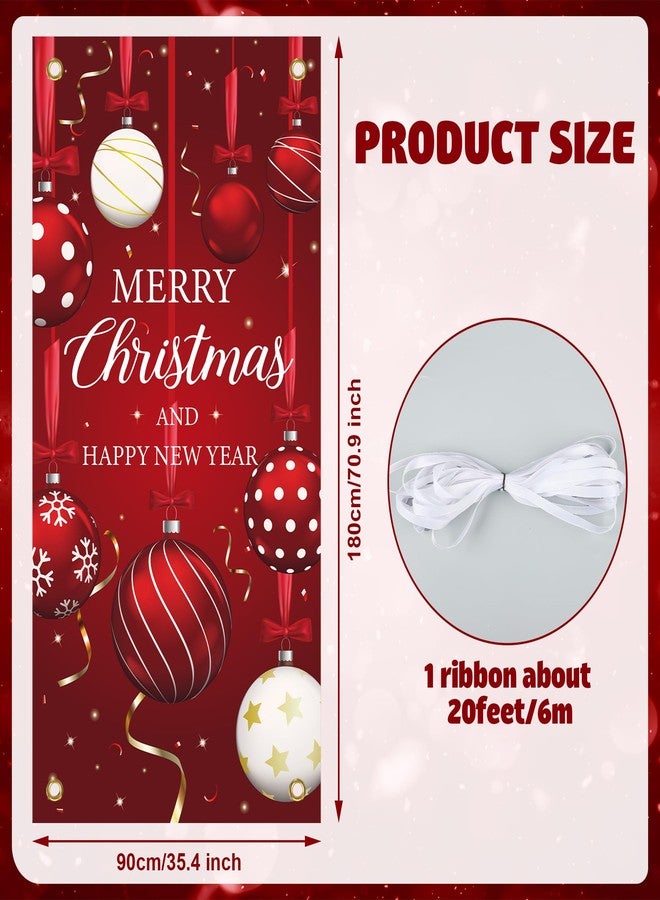 Maniaacer Christmas Door Cover Merry Christmas Fabric Front Door Banner Xmas Ball Backdrop Doors Decoration for New Year Holiday Indoor Outdoor Decorations, 70.9 x 35.4 Inch - Image 2